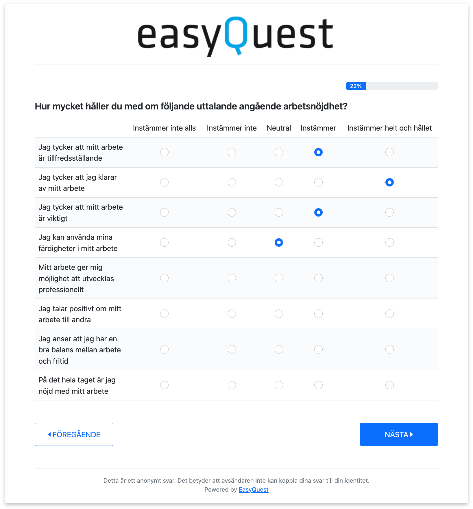 EasyQuest medarbetarundersökning i webbläsare