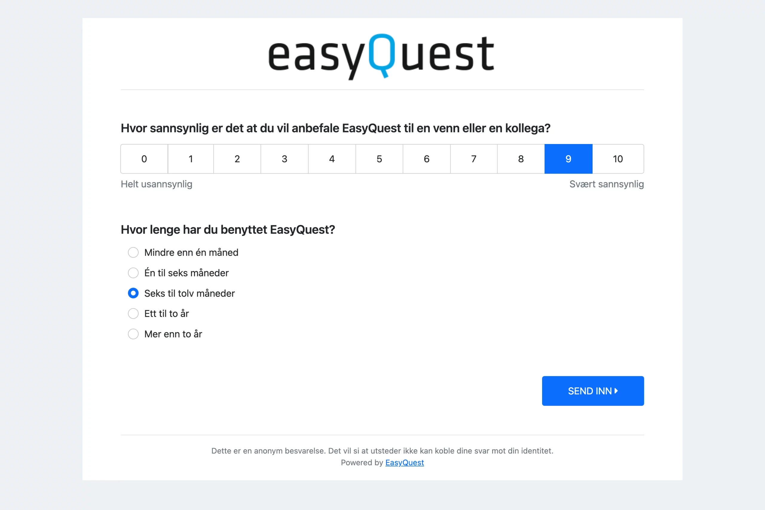 EasyQuest spørreundersøkelse i nettleser